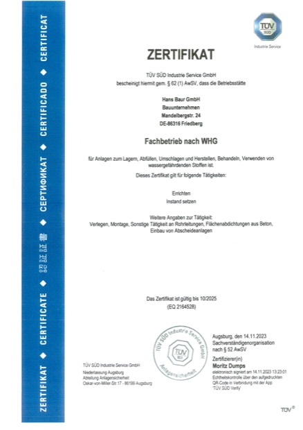 Titelseite: Fachbetriebszulassung nach WHG