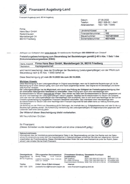 Titelseite: Freistellungsbescheinigung