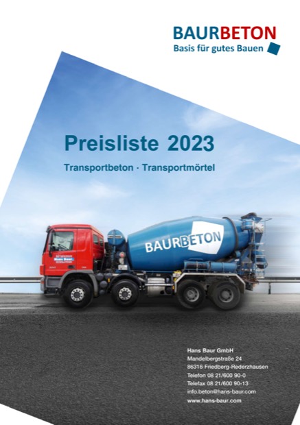 Titelseite: Preisliste Transportbeton